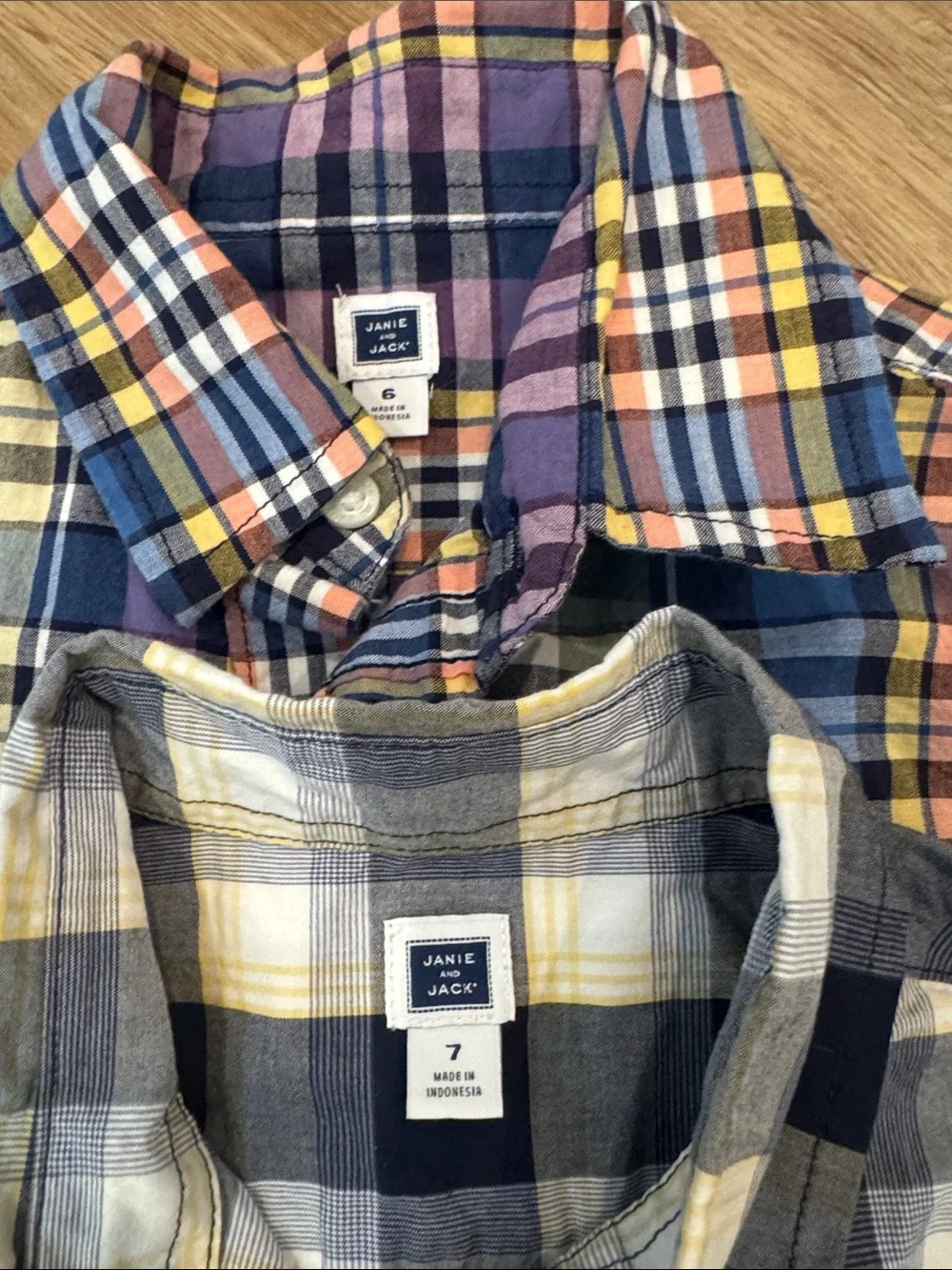 Janie and Jack Navy, Yellow & White Plaid Button-Down Shirt Lot of 2 size 6 & 7